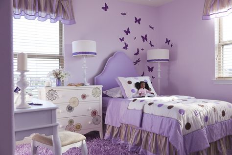 Choosing the colour and style for your home is a very personal decision and your bedroom is no exception. Your bedroom is somewhere that you want to b... | Traditional Purple Themed Bedroom for Kids #PurpleBedroom #Bedroom #PurpleWall Purple Kids Bedroom, Pink And Purple Bedroom, Purple Themed Bedroom, Traditional Kids Bedroom, Purple Bedroom Design, Purple Girls Bedroom, Purple Bedroom Decor, Bedroom Purple, Purple Room