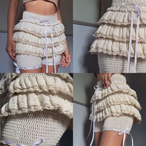 Lily Belle Bloomers Amazing Crochet Patterns, Crochet Bloomer Shorts, Crochet Bloomers Pattern Free, Fuzzy Yarn Crochet Projects, Ruffle Yarn Projects, Crochet Bloomers, Knit Bloomers, Wearable Crochet, Lace Clothes