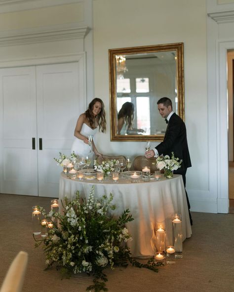 ✍️ Tuesday Tips ✍️ Do you want a special spot for just the two of you on your wedding day? A private sweetheart table separate from your guests and Reception is perfect for couples craving a little intimate moment away from the crowd. Enjoy some quiet time, share a few laughs, and soak in the love without any distractions! Coordination & Design: @mdpevents Photographer: @ellas.moments Florist: @victoriabloomssrq Venue: @concessionwed DJ: @ghamobiledjs Jazz Duo: @breezinentertainment Chair... Wedding Table For Couple, Lovers Table Wedding, Ceremony And Reception In The Same Room, Minimal Sweetheart Table, Couple Table Wedding, Bride And Groom Reception Table, Couples Wedding Table, Living Room Wedding Ceremony, Bride And Grooms Table