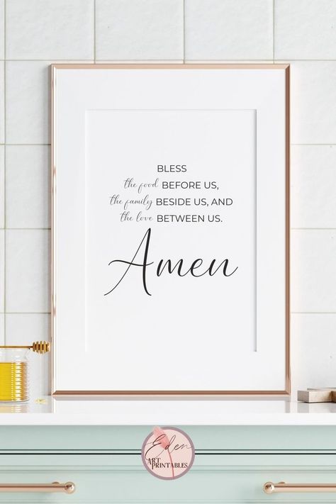 Looking for minimal Christian kitchen decor? Want Christian home decor for kitchen with blessed quotes? Need minimalist dining room wall art for a Christ-centred home? Click to get this beautiful modern printable wall art - bless the food before us, the family beside us and the love between us, Amen. This is a great Christian decor idea to give as a Christian wedding or housewarming gift. Kitchen Quotes Decor Printables, Christian Kitchen Quotes, Dining Room Quotes, Christian Kitchen Decor, Kitchen Quotes Decor, Bless The Food Before Us, Christian Wall Art Printable, Scripture Wall Decor, Bible Verse Wall Decor