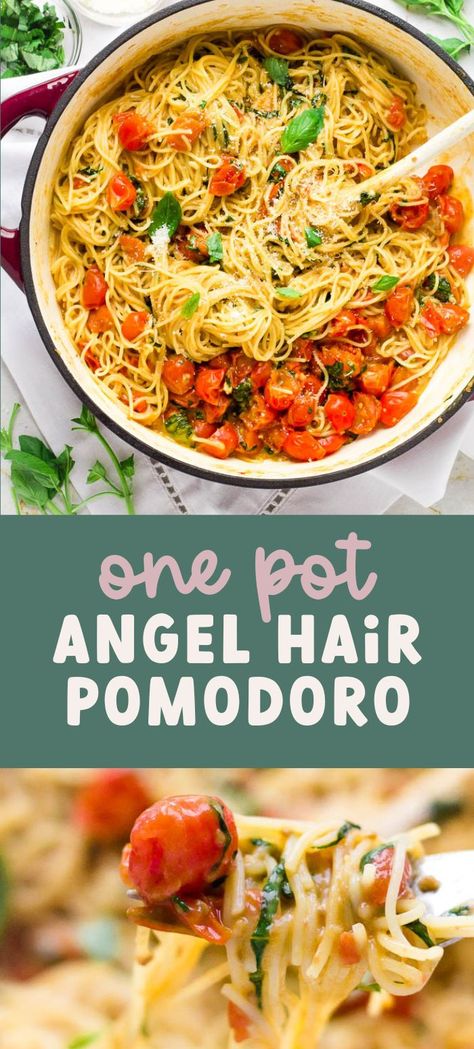 Vegetarian Angel Hair Pasta Recipes, Angel Hair Pasta With Veggies, Angel Hair Spinach Pasta, Angel Hair Pasta With Tomatoes, Sauce For Angel Hair Pasta, Angel Hair Pomodoro, Angel Hair Tomato Pasta, One Pot Tomato Basil Pasta, One Pot Angel Hair Pasta