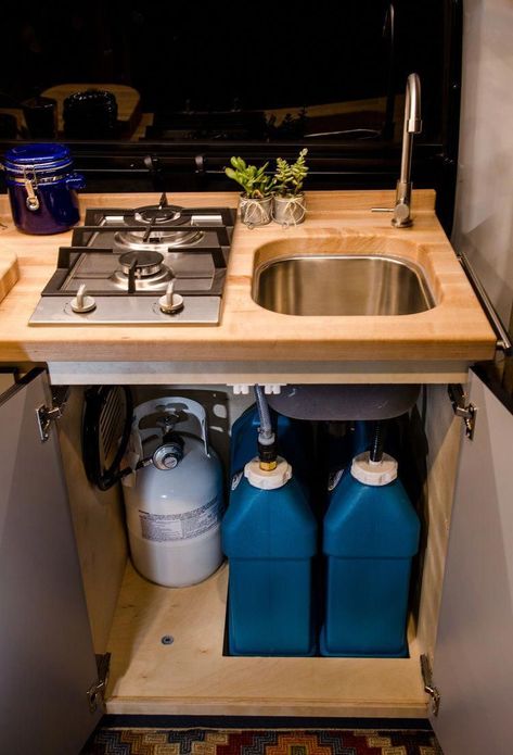 Van Conversion Sink, Caravan Vintage, Camping Vintage, Cargo Trailer Camper, Camper Kitchen, Vintage Camper Remodel, Kombi Home, Van Conversion Interior, Camper Storage