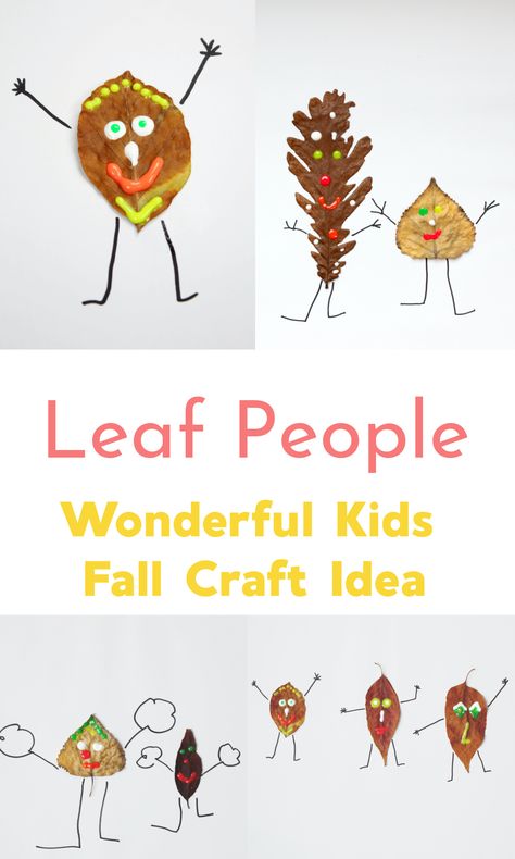 This is such a wonderfully cute idea, these little leaf people are a fantastic way to use up all those collected autumn leaves. This activity appleals to Kids and grown ups and is really a happy activity! We pressed our leaves first so they were nice and flat to paint on! #fallleafideas #fallleafcrafts #fallcraftsforkids #craftsforkids #easyfallprojects #leafpeople #easycraftsforkids #leafideasforfall #fallideas #autumncrafts #autumncraftsforkids #paintingonleaves #leafpainting Leaf People Branch People Root People, Leaf Activities For Kindergarten, Leaf Activities, Leaf People, Kindergarten Leaf Art, Leaf Animals Craft Kids, Leaves Animals Leaf Crafts, Leaf People Craft For Kids, Preschool Leaves And Trees Art