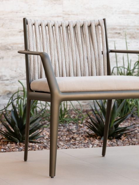 Named for the first letter of the word “hoy”—“today,” in Spanish—the H collection by Toan Nguyen takes a classic mix of materials for a new spin by adding enticing curves and finishes for a completely fresh look. Its 3-inch circumference rope creates a dramatic, sculptural effect against streamlined aluminum frames. The H Collection Arm Chair took home both the Dining/Bar Chair category and Best in Show at International Casual Furnishings Association's Design Excellence Awards 2021. Round Bar Table, Artisan Furniture, Arm Chair Covers, Leather Artisan, Round Bar, Instagram Beauty, Furniture Inspiration, Chair Cover, Backyard Design