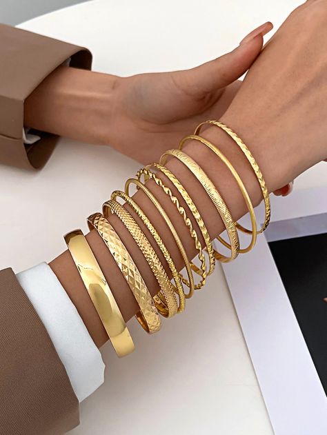 Gold  Collar  Copper Alloy   Embellished   Women Fashion Jewelry Fancy Jewelry Necklace, Media Screen, Gold Bracelets, Gold Necklace Set, Gold Collar, Gold Necklace Designs, Fancy Jewelry, Layered Bracelets, Watches Women Fashion