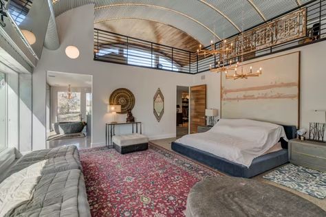 Photo 9 of 11 in A 62-Acre Ranch With a Quonset-Style Main House Asks $3.9M in Texas - Dwell Quonset Home, Quonset Homes, Quonset Hut Homes, Contemporary Chandeliers, Quonset Hut, Walnut Doors, Dome Home, Open Concept Layout, Container House Plans