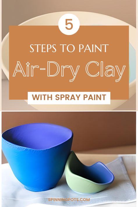 Transform your air-dry clay into mesmerizing decor items using the power of spray paint! With Spinning Pots, you'll get the step-by-step guide to mastering the art of spray painting your homemade pottery. Say goodbye to dull clay - and hello to a world of vibrant colors and intricate designs! How To Color Air Dry Clay, Painting Air Dry Clay, Simple Clay Projects, Homemade Pottery, Matte Spray Paint, How To Spray Paint, Clay Pieces, Air Dry Clay Projects, Clay Paint