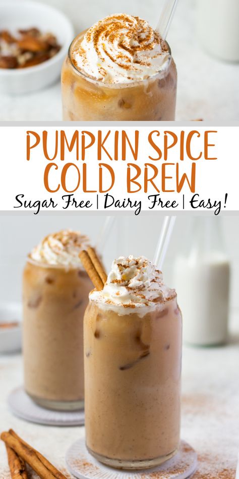 Pumpkin Coffee Recipe, Pumpkin Spice Cold Brew, Iced Pumpkin Spice Latte, Coffee Recipe Healthy, Pumpkin Spice Drinks, Cold Brew Coffee Recipe, Cold Brew Recipe, Spiced Drinks, Homemade Pumpkin Spice