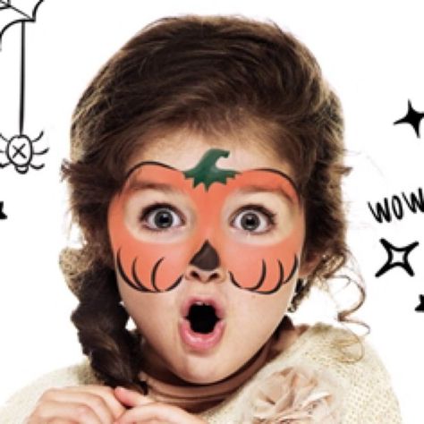 Maquillaje Halloween Infantil, Disfarces Halloween, Easy Halloween Face Painting, Pumpkin Face Paint, Maquillage Halloween Simple, Halloween Makeup For Kids, Makeup Zombie, Kostuum Halloween, Face Painting Easy