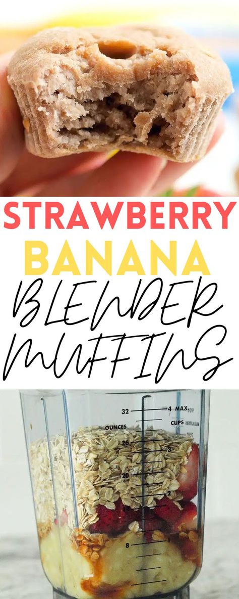 Strawberry Banana Recipes Healthy, Breakfast Blender Recipes, Strawberry Banana Muffins For Baby, Blender Muffins Toddler, Strawberry Toddler Recipe, Blender Muffins Banana, Gluten Free Blender Muffins, Blw Banana Muffins, Healthy Blender Muffins