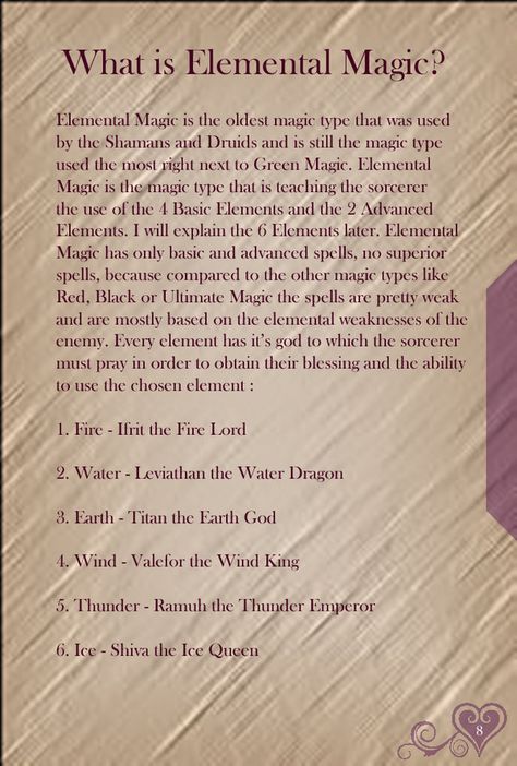 KHSB Page 8 - What Is Elemental Magic - by *WeapondesignerDawe on deviantART Elemental Witch, Air Magic, Witchy Tips, Magic System, Elemental Magic, Elemental Powers, Grimoire Book, Magick Spells, Witchcraft For Beginners