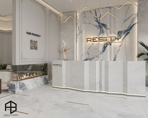 Resty Beauty Clinic on Behance Clinic Reception Design, Luxury Clinic, Clinic Decoration, Clinic Interior Design, Beauty Clinic, Reception Design, Clinic Design, Neo Classic, Reception Area