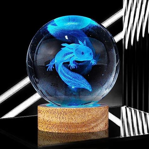 3D Axolotl lamp, Animal Crystal Ball Night Light with 16 Color LED Wooden Base,3D Laser Engraving Holographic Crystal Ball Night Lamp, Upgraded 3.15 Inch for Birthday Gift,Home Decor #decoration #decorationideas #axolotl #lamp #animals Crystal Ball Lamp, Axolotl Room Decor, Engraved Crystal, Ball Lamps, 3d Laser, Night Lamp, Crystal Lamp, Cute Keychain, Night Lamps