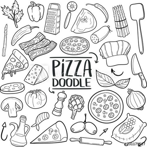 Pizza Pizzeria Restaurant Ingredients Traditional Doodle Icons Sketch Hand Made Design Vector - Buy this stock vector and explore similar vectors at Adobe Stock Pizza Doodle, Doodle Icons, Art Du Croquis, Food Doodles, Animal Doodles, Pizza Food, Doodle Icon, Line Art Design, Food Restaurant