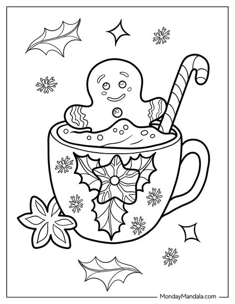 Hot Chocolate Coloring Pages, Colouring Pages For Adults Printable Free, Chocolate Coloring Pages, Winter Coloring Pages Free Printable, January Coloring Pages, Gingerbread Man Coloring Page, Candy Cane Coloring Page, Christmas Colouring Pages, Candy Coloring Pages