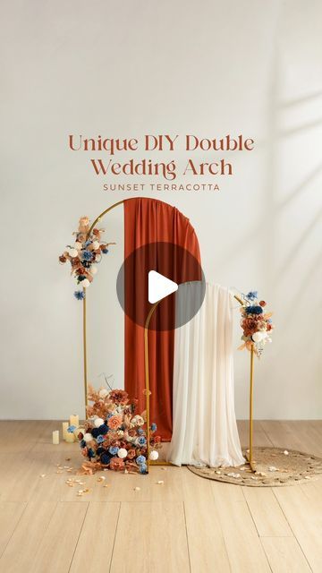 Diy Ceremony Arch, Copper Wedding Arch With Fabric, Autumn Wedding Arch Ceremony Backdrop, Floral Arch Wedding Triangle, Wedding Arch Orange Flowers, Peach Wedding Arch Floral Design, Floral Wedding Decor, Orange Weddings, Burnt Orange Weddings