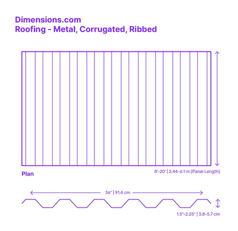 Ribbed corrugated metal roofing features a consistent, regular pattern of raised ribs across the metal sheets. These ribs augment the structural integrity of the roof, enabling it to withstand heavy loads and resist bending or deformation. Downloads online #roofs #roofing #buildings #construction #metal #panels Corrugated Polycarbonate Roof, Clear Corrugated Roof, Metal Sheet Roof Detail, Corrugated Metal Facade Architecture, Corrugated Plastic Roofing, Corrugated Metal Wall, Corrugated Sheets, Corrugated Metal Roof, Elevation Drawing
