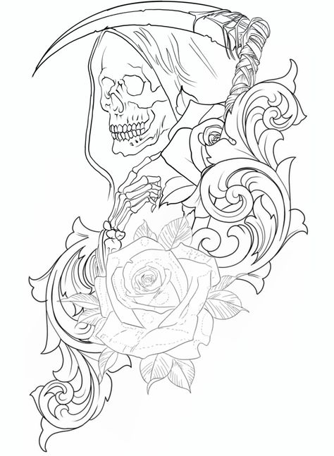 Skull Art Tattoo Black White, Upper Arm Tattoos For Women Stencil, Forearm Tattoos Men Stencil, Badass Tattoo Designs Drawings, Leg Tattoo Stencil For Men, Santa Muerte Drawing Tattoo, Santa Muerte Tattoo Stencil, Tattoo Template Printables, Printable Tattoo Designs Stencil