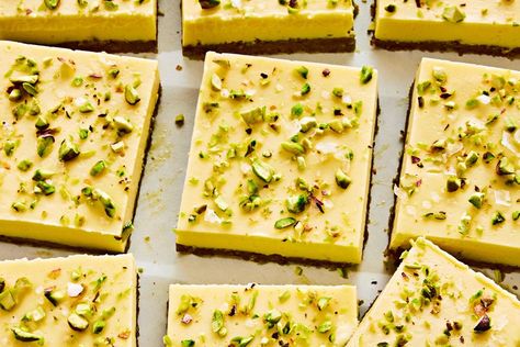 Lemon-Pistachio Bars Pistachio Lemon Bars, Pistachio Squares, Pistachio Squares Recipe, Lemon Pistachio, Pistachio Bars, Pistachio Filled Chocolate Bar, Knafeh Pistachio Chocolate Bar, Pumpkin Swirl Cheesecake, Pumpkin Caramel