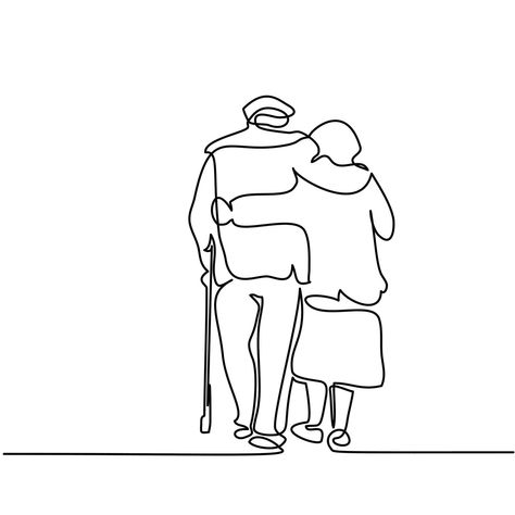 Drawing Happy, Couple Sketch, Elderly Couples, Hugging Couple, Old Couples, Continuous Line Drawing, Hur Man Målar, Continuous Line, Couple Drawings