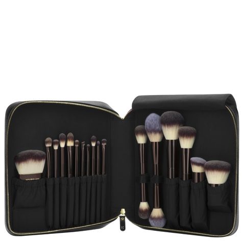 The ultimate collection of vegan brushes. This luxe set includes all the brushes you need for complexion, cheek and eye, as well as our custom designed lash curler. All 16 pieces are included in a vegan leather case designed to keep all your brushes protected and in one place. All brushes feature PETA-approved, high-grade, ultra-soft Taklon bristles.  What's Included Ambient Lighting Edit Brush Ambient Powder Brush Vanish Foundation Brush Veil Powder Brush No 1 Powder Brush No 2 Foundation/Blush Hourglass Makeup, Luxury Gifts For Her, How To Apply Foundation, Concealer Brush, Luxury Makeup, Blush Brush, Foundation Brush, Makeup Brands, Setting Powder