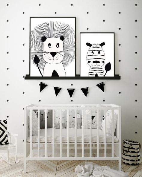 Black And White Animal Nursery, Black And White Themed Nursery, Black And White Nursery Ideas, Black And White Boy Nursery, Black And Grey Nursery, Black And White Nursery Boy, Black And White Baby Nursery, Practical Nursery, Nursery Aesthetic