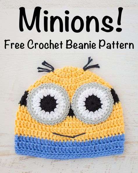 Crochet Minions Beanie + Free Pattern + Tutorial, Despicable Me, crochet hat for kids, boys, girls, yellow and blue, cartoon beanie, easy, quick, free Minion Crochet Hat Pattern Free, Crochet Hat Kids, Lavender Hat, Minion Beanie, Charity Crochet, Minion Crochet Patterns, Minion Crochet Hat, Minion Pattern, Minion Hat