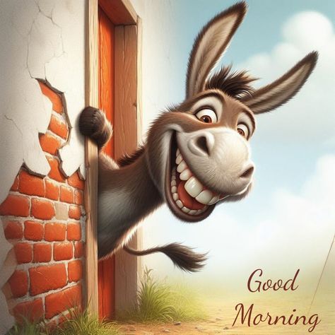 Animal Caricature, Good Morning Funny Pictures, A Donkey, Morning Funny, Good Morning Funny, Funny Cartoon Quotes, Cartoon Quotes, Animals Cute, Donkeys