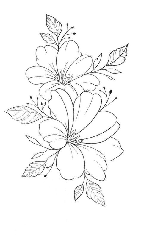 Flower Outline For Embroidery, Line Art Tattoo Stencil, Flower Drawing Outline Sketch, Floral Motif Design Drawings, Outline Flower Design, Big Flower Drawing Simple, Pencil Art Flower Drawings, Floral Drawing Simple, Flower Line Drawing Simple