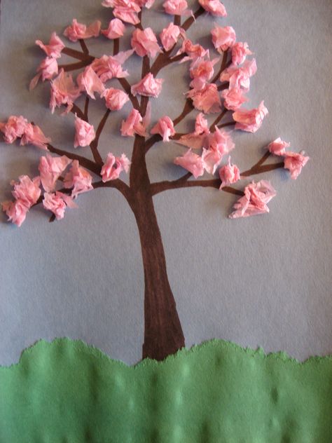 Cherry Blossom Kids Art, Cherry Blossom Tree Art For Kids, Spring Tree Crafts For Kids, Cherry Blossom Crafts For Kids, Cherry Blossom Tree Craft, Spring Tree Craft, Cherry Blossom Craft, Cherry Blossom Tree Art, Kids Crafts Toddlers