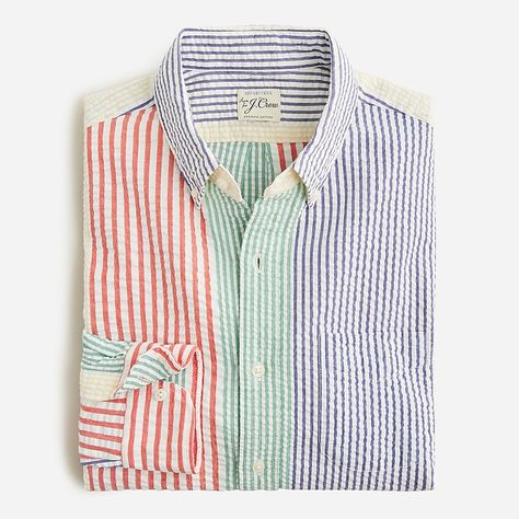 J.Crew - Organic cotton seersucker shirt in stripe Madras Shirt, Proud Of Yourself, Milk And Sugar, J Crew Mens, Seersucker Shirt, Straight Fit Denim, Fall Outfits Men, Toxic Chemicals, Gingham Shirt