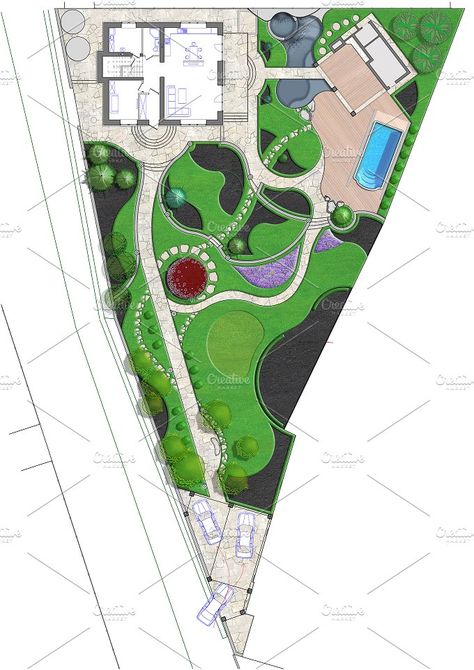 Landscaping site development plan Photos Natural character of the site into the design. Site development plan. by ThreeDiCube Fire Staircase, Landscape Site Plan, 2d Sketch, Site Development Plan, Plan 2d, Geometric Landscape, Development Plan, Landscape Plan, Library Design