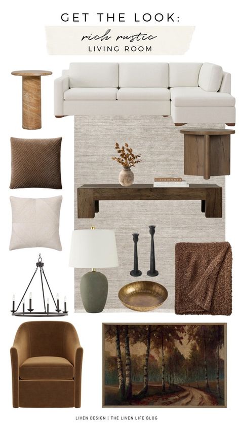 interior design ideas. fall 2024 home decor trends. warm luxe rustic living room. rich rustic decor. luxe rustic decor. Fall 2024 Home Decor Trends, Living Room Decor 2024 Trend, Living Room Rich, Look Rich, Upholstered Sectional, Rustic Living, Rustic Living Room, Decor Trends, Home Decor Trends