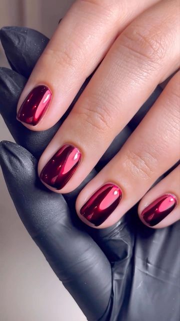 The GelBottle Inc™ on Instagram: "How incredible are these nails from Brand Ambassador @meraki_nails_cardiff using Jet Black, Extreme Shine Top, Mirror Chrome & Glass Red 😍 . Tap to shop via the link in our bio now 🙌 . . . #thegelbottleinc #thegelbottle #teamtgb #tgb #gelnails #tgbgel #gelpolish #gelpolishnails #gelbottle #nailart #nailartreel #nailswatch #nailideas #nailinspo #nailtrends #rednails #winternails #glassnails #chromenails #redchrome" Red Chrome Nails, Deep Red Nails, Maroon Nails, Chrome Nails Designs, Blush Nails, Metallic Nails, Hot Nails, Chic Nails, Chrome Nails