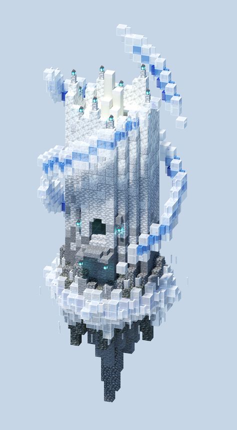 Minecraft Frozen Build, Ice Minecraft House, Ice Tower Minecraft, Minecraft Igloo Ideas, Snow Kingdom Minecraft, Minecraft Ice Castle Blueprints, Cloud House Minecraft, Ice Biome Minecraft Builds, Ice Spikes Minecraft Build