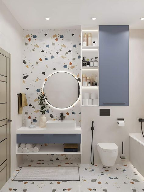 Terrazzo Bathroom Design, Fun Bathroom Decor, Kids Bathroom Design, Toilet And Bathroom Design, Beautiful Bathroom Designs, Small Bathroom Interior, Best Bathroom Designs, Washroom Design, Bathroom Redesign