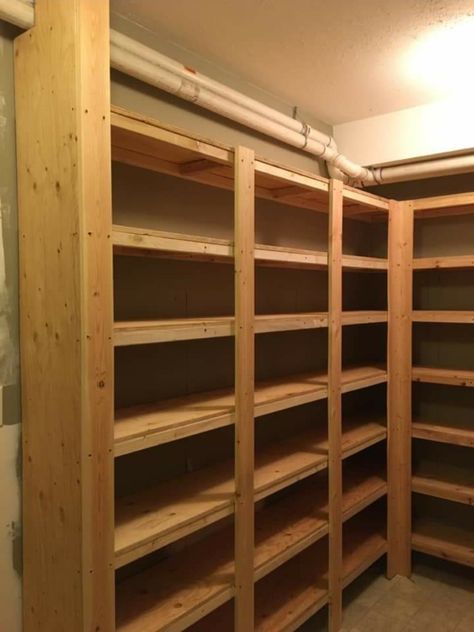 Canning Shelves Diy Pantry, Food Storage Shelving, Canning Shelving Ideas, Canning Pantry Shelves, Canning Storage Room, Canning Jar Storage Ideas Shelves, Diy Canning Shelves, Canning Kitchen Layout, Diy Canning Storage