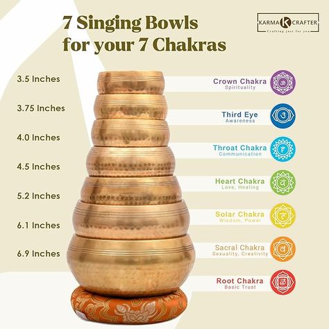 Tibetan Singing Bowl 7 Set - Sound Bowl Meditation 7 Chakra Set - Meditation Bowls with Cushions and Mallets - Cuencos Tibetanos for Sound Bath and Healing Healing Bowls Sound, Tibetan Bowls Therapy, Tibetan Sound Bowls, Sound Bowl Meditation, Sound Bowls Healing Benefits, Sound Bath Set Up, Singing Bowls Aesthetic, Sound Bowls Healing, Sound Healing Room