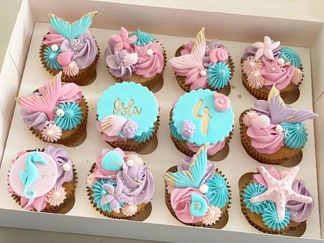 Cakes By Hazel on Instagram: "Matching Mermaid cupcakes 🧁🪸🧜‍♀️ • • • #cupcakesofinstagram #mermaidcupcakes #fancycupcakes #prettycupcakes #undertheseacupcakes #essexcupcakes" Mermaid Cake And Cupcake Ideas, Cupcake Mermaid Theme, Pink And Purple Mermaid Cupcakes, Easy Mermaid Cupcakes Ideas, Number 7 Mermaid Cupcake Cake, Pink Mermaid Cupcakes, Mini Mermaid Cupcakes, Mermaid Cake With Cupcakes, Diy Mermaid Cupcakes