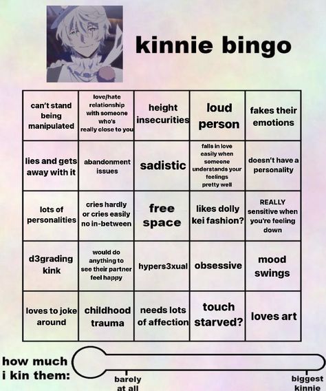 Every Kinlist Got The Template, Yosano Kinnie Bingo, Bsd Kinnie Songs, Kin List Bingo, Character Kinnie Bingo, Bungo Stray Dogs Kinnie Bingo, Bsd Bingo Kin, Nikolai Kinnie Bingo, Bsd Kinnie Bingos