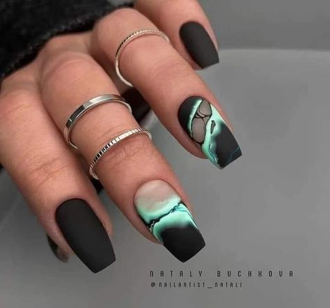 Dark Mermaid Nails Acrylic, Dark Vacation Nails, Nail Designs Fun Unique, Deep Nails Designs, Norse Nail Art, Grayscale Nails, Dark Feminine Nails Design, Nail Designs Elegant Classy, Fun Nail Designs Creative Latest Fashion