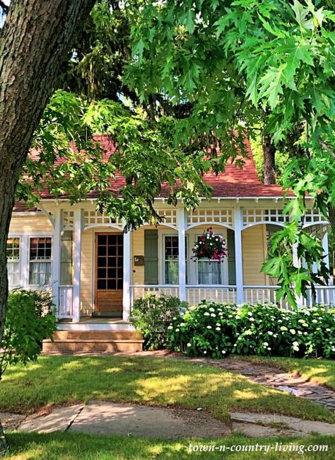 Cottages, Bungalows, and Summer Color: Style Showcase - Town & Country Living Craftsman Cottage, Yellow Cottage, Growing Peonies, White Ginger Jars, Cottages And Bungalows, Dream Cottage, Summer Cottage, Dream Houses, Town Country