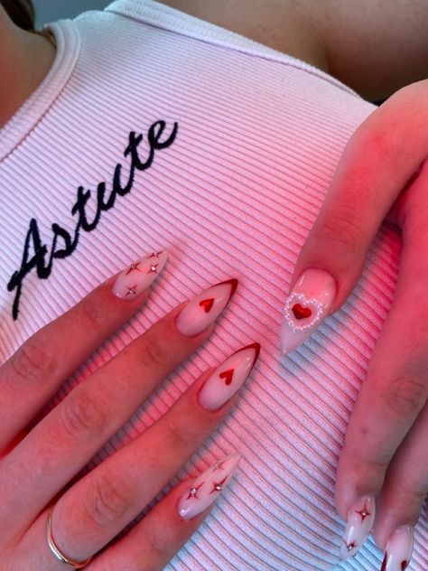 Vday Nails, February Nails, Her Nails, Classy Acrylic Nails, Red Nail, Pink Acrylic Nails, Heart Nails, Fire Nails, Nail Polishes