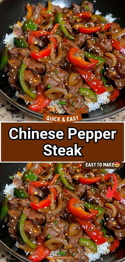 A delicious pepper steak recipe served with boiled white rice — easy and made from items I've already got in my cupboards. My mother clipped this recipe from somewhere and it became a specialty of mine Chinese Pepper Steak, Green Bell Pepper, Pepper Steak, Flank Steak, Red Bell Pepper, Bell Pepper, Steak, Green, Red