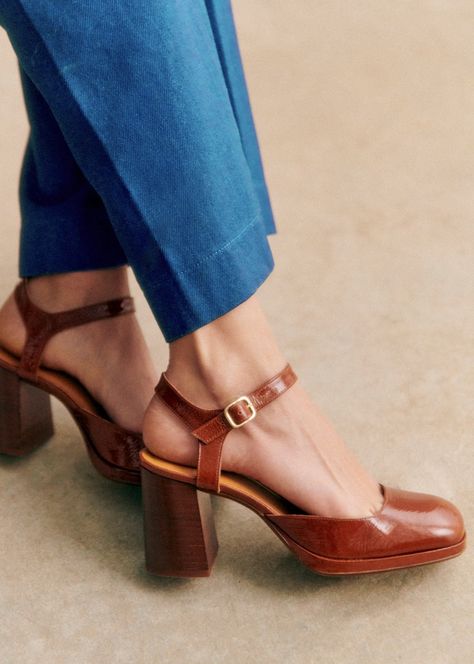 Sandals, Babies & Pumps | Womenswear | Sézane Sundress Shoes, Sezane Shoes, Everyday Heels, Retro Heels, Ballerina Pumps, Mary Jane Shoes Womens, Mary Jane Pumps, Goat Leather, Mode Inspo