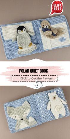 crochet Polar Quiet Book easy pattern Crochet Baby Projects, Crochet Baby Gifts, Quiet Book Patterns, Crochet Baby Toys, Haken Baby, Quiet Books, Fun Crochet Projects, Crochet Books, Cuddly Toy