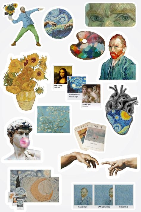 Stickers Art | Sticker art, Aesthetic stickers, Scrapbook stickers printable Collage Stickers Art Journals, Sticker Pages Aesthetic, Van Gogh Scrapbook, Bujo Stickers Printable, Recortes Aesthetic, Van Gogh Stickers, Van Gogh Printable, 귀여운 음식 그림, Scrapbook Printing