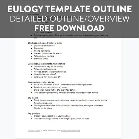 Eulogy Template (Free Download) + Outline & Tips » Urns | Online Eulogy Template, Eulogy Examples, Writing A Eulogy, Obituaries Template, Life Matters, Will And Testament, Apple Bread, Quotes Prayer, Money Making Jobs