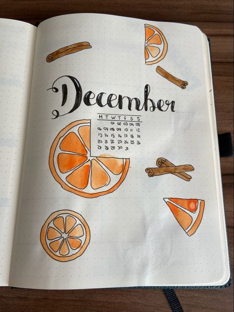 December Bujo, Orange And Cinnamon, Empty Book, Bujo Layout, Bullet Journal Set Up, Bujo Ideas, Orange Christmas, Plan With Me, Bujo Inspiration