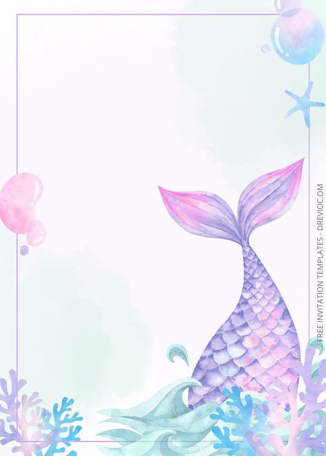 Mermaid Invitation Template Free, Mermaid Birthday Printables, Mermaid Birthday Invitations Free, Little Mermaid Invitations, Mermaid Party Invitations, Birthday Party Invitations Free, Mermaid Birthday Party Invitations, Mermaid Invitation, Birthday Invitation Card Template